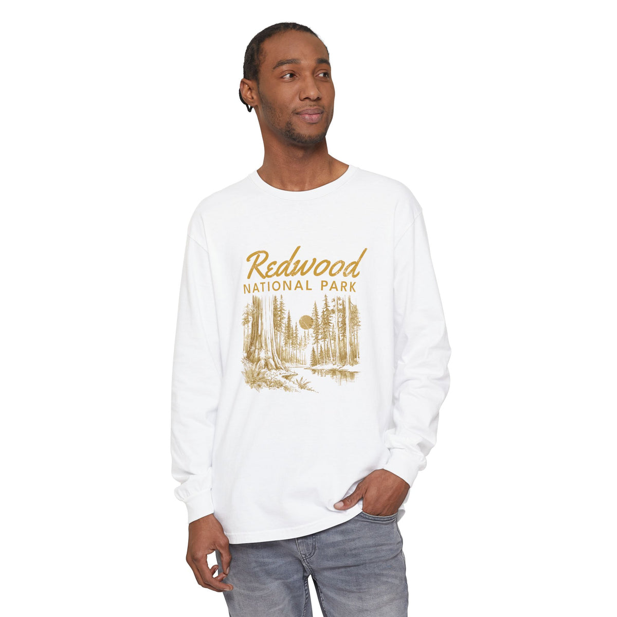 Redwood National Park Vintage Forest Sketch Long Sleeve Tee