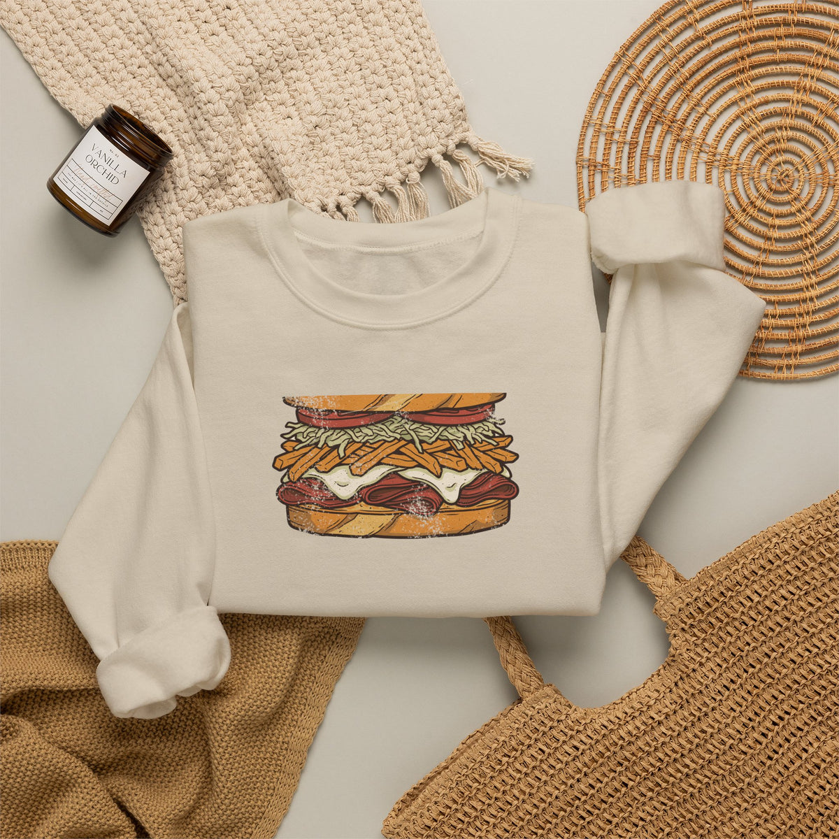 Pittsburgh Fries and Slaw Sandwich Food Illustration Crewneck Sweatshirt