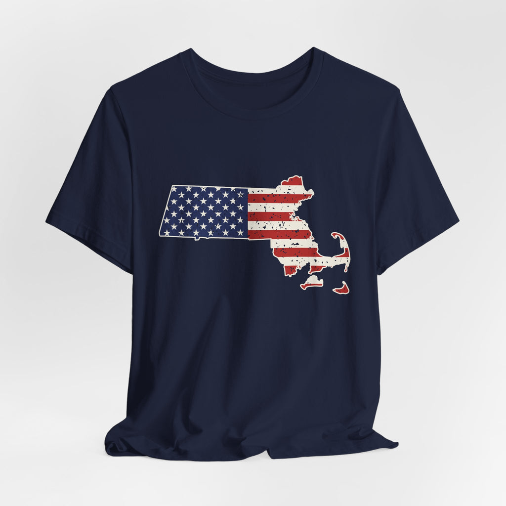 Massachusetts American Flag Map T-Shirt