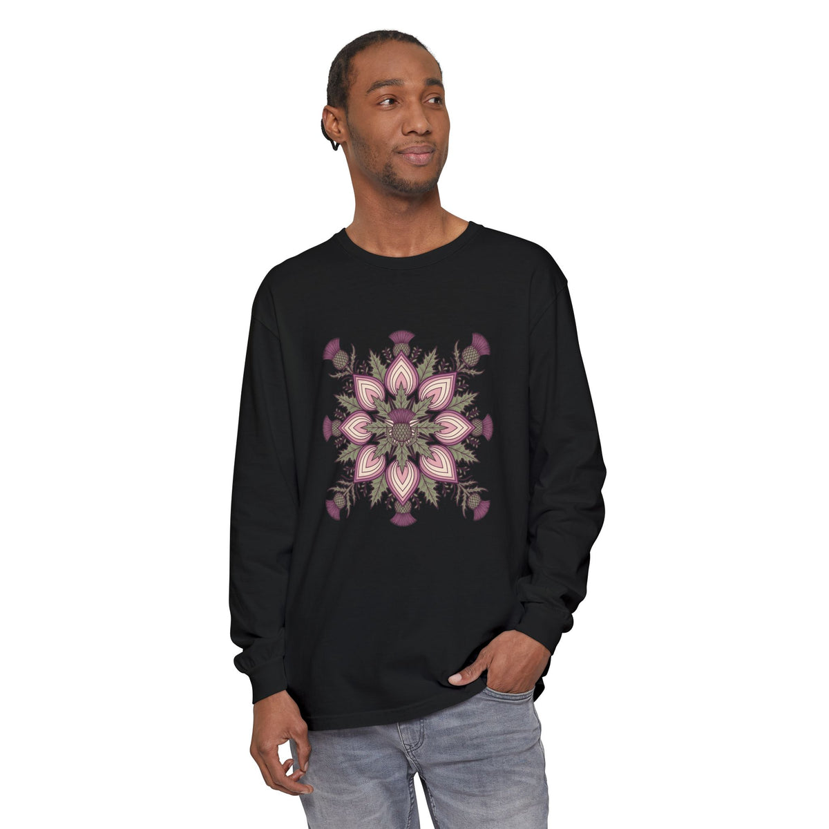 Scottish Thistle Mandala Botanical Long Sleeve Tee
