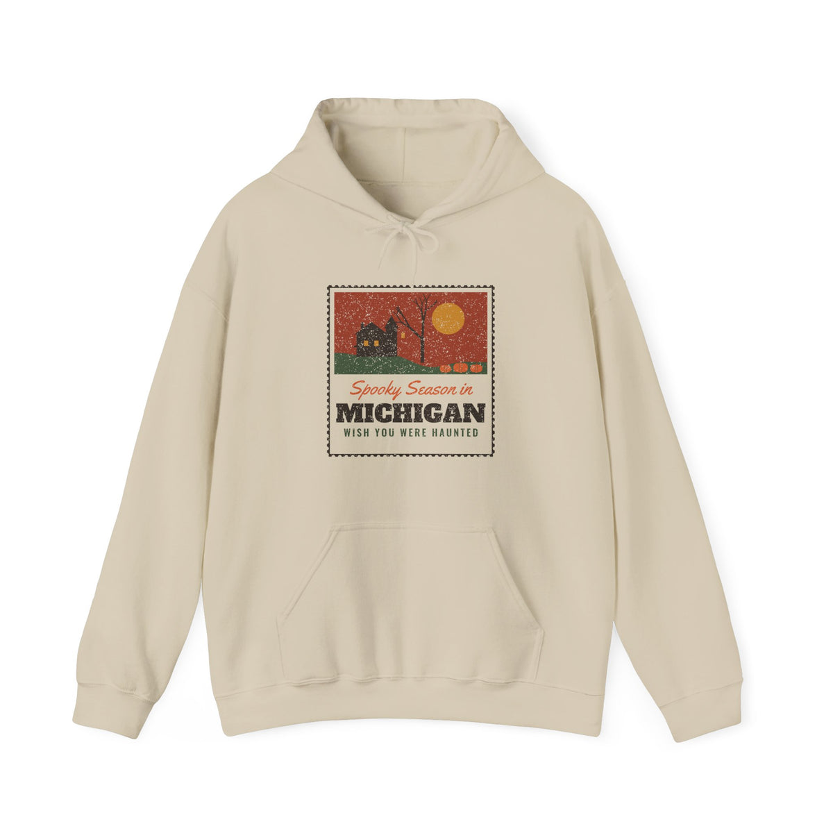 Spooky Season in Michigan Haunted Postcard Hoodie