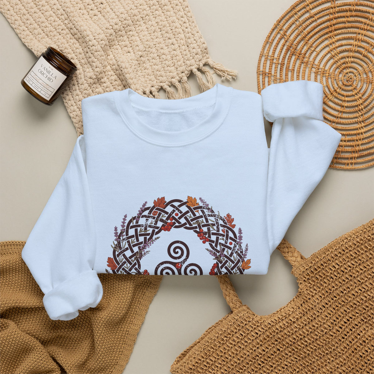Fómhar Celtic Triskele Autumn Wreath Crewneck Sweatshirt