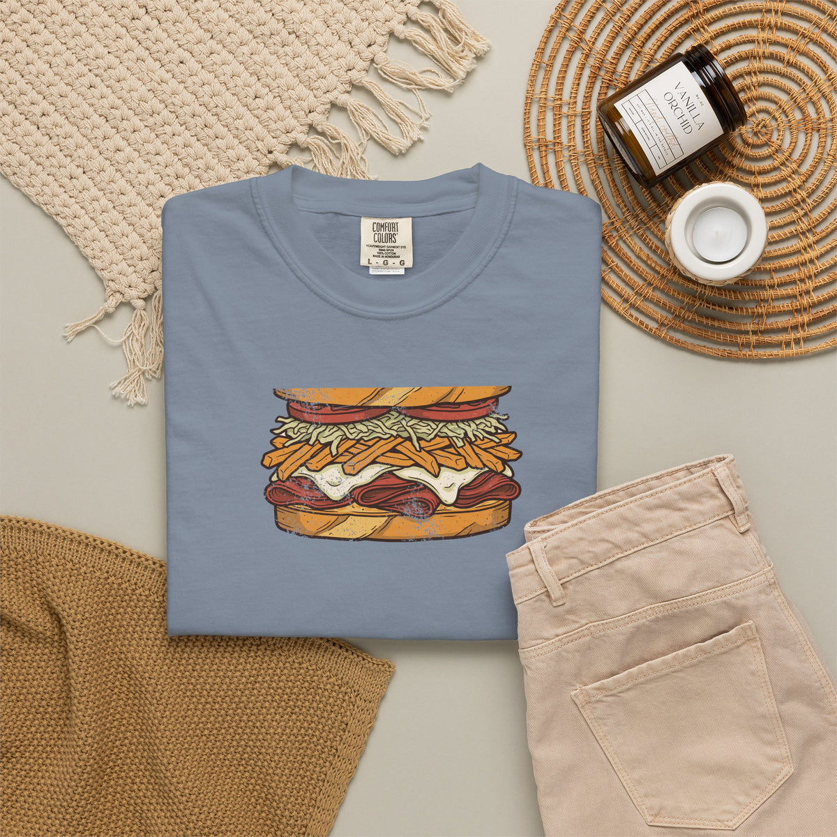 Pittsburgh Fries and Slaw Sandwich Food Illustration T-Shirt