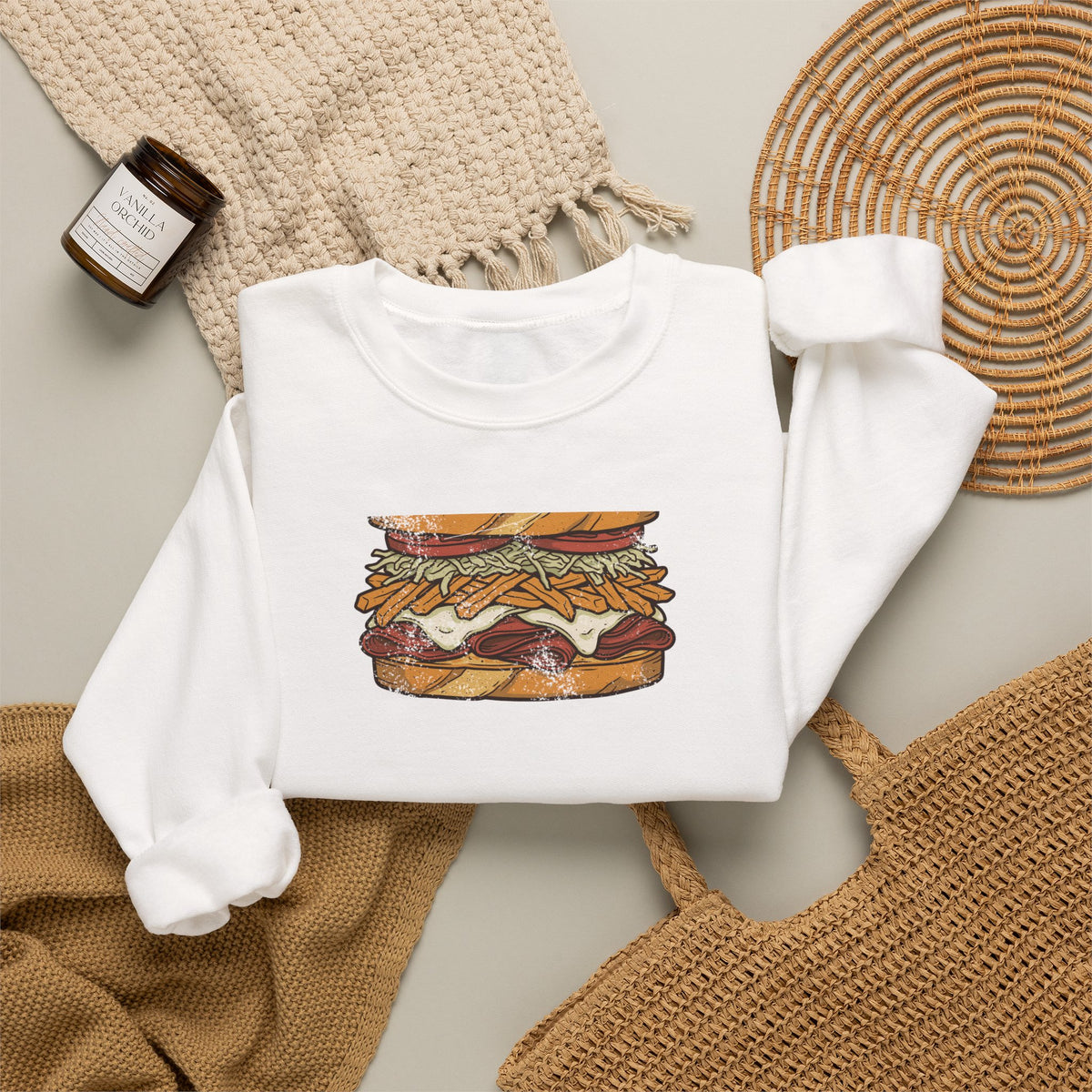 Pittsburgh Fries and Slaw Sandwich Food Illustration Crewneck Sweatshirt