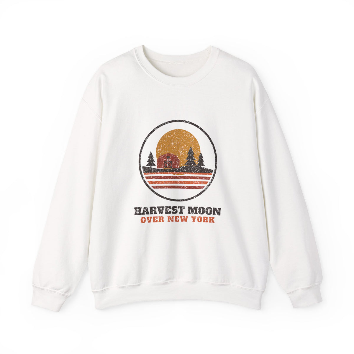 Harvest Moon Over New York Retro Badge Crewneck Sweatshirt