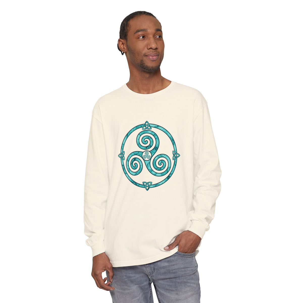 Celtic Triskele Spiral Trinity Knot Turquoise Long Sleeve Tee
