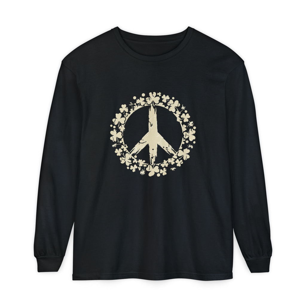 Shamrock Peace Sign Wreath Distressed Long Sleeve Tee