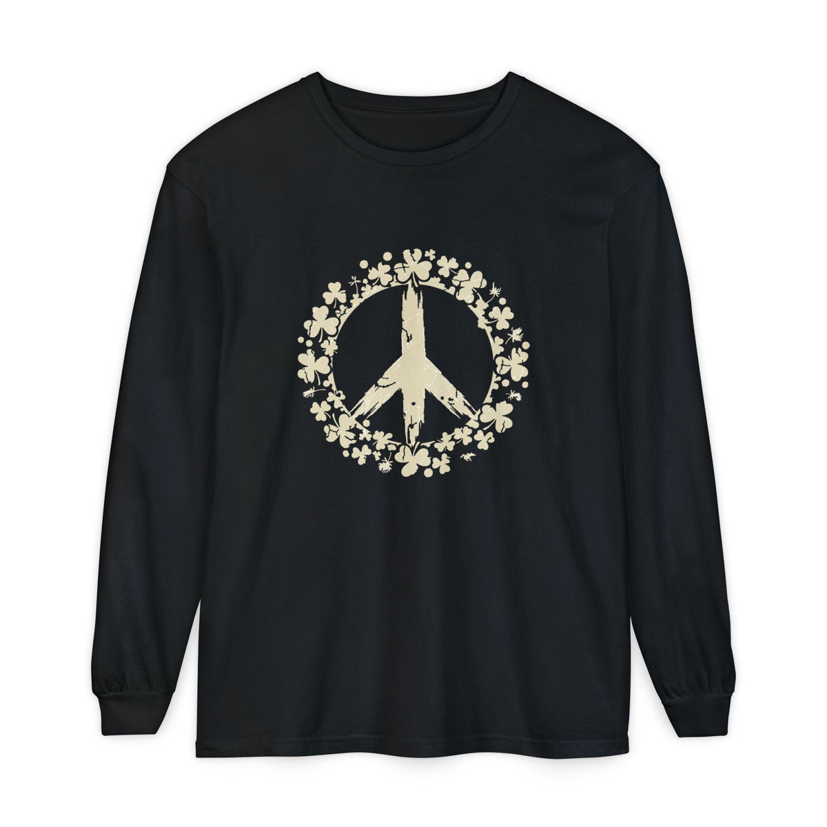 Shamrock Peace Sign Wreath Distressed Long Sleeve Tee