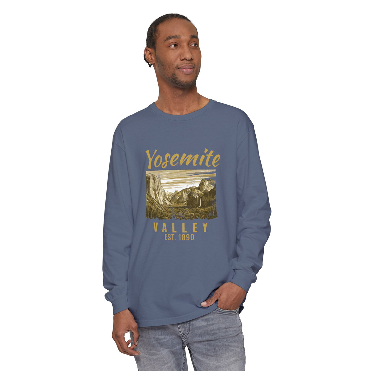 Yosemite Valley Est 1890 Granite Cliffs Engraving Long Sleeve Tee