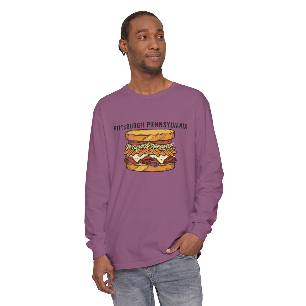 Pittsburgh Fries and Slaw Sandwich Food Illustration Long Sleeve Tee