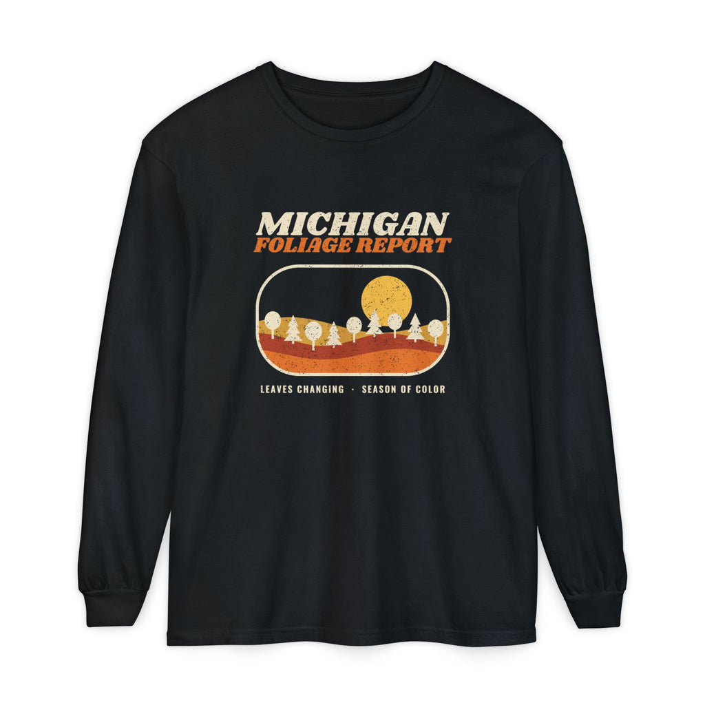Michigan Foliage Report Retro Landscape Long Sleeve Tee
