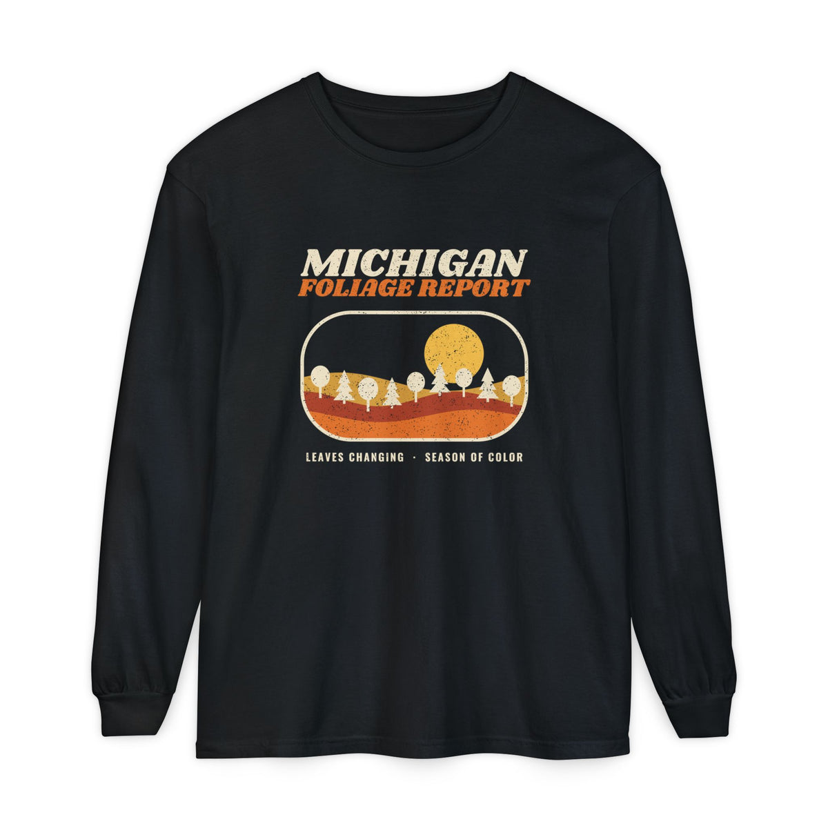 Michigan Foliage Report Retro Landscape Long Sleeve Tee