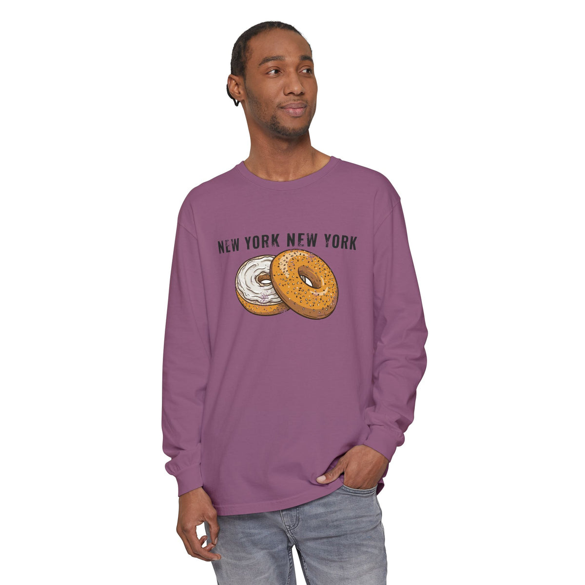 New York Everything Bagel Retro Food Illustration Long Sleeve Tee