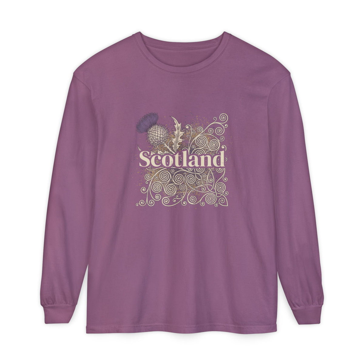 Scotland Thistle Celtic Scroll Paint Splatter Long Sleeve Tee