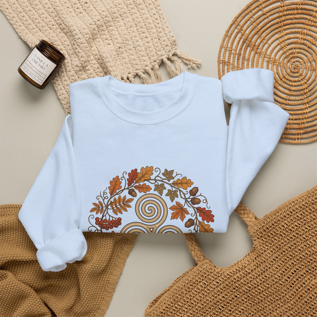 Celtic Autumn Spiral Leaf Wreath Crewneck Sweatshirt