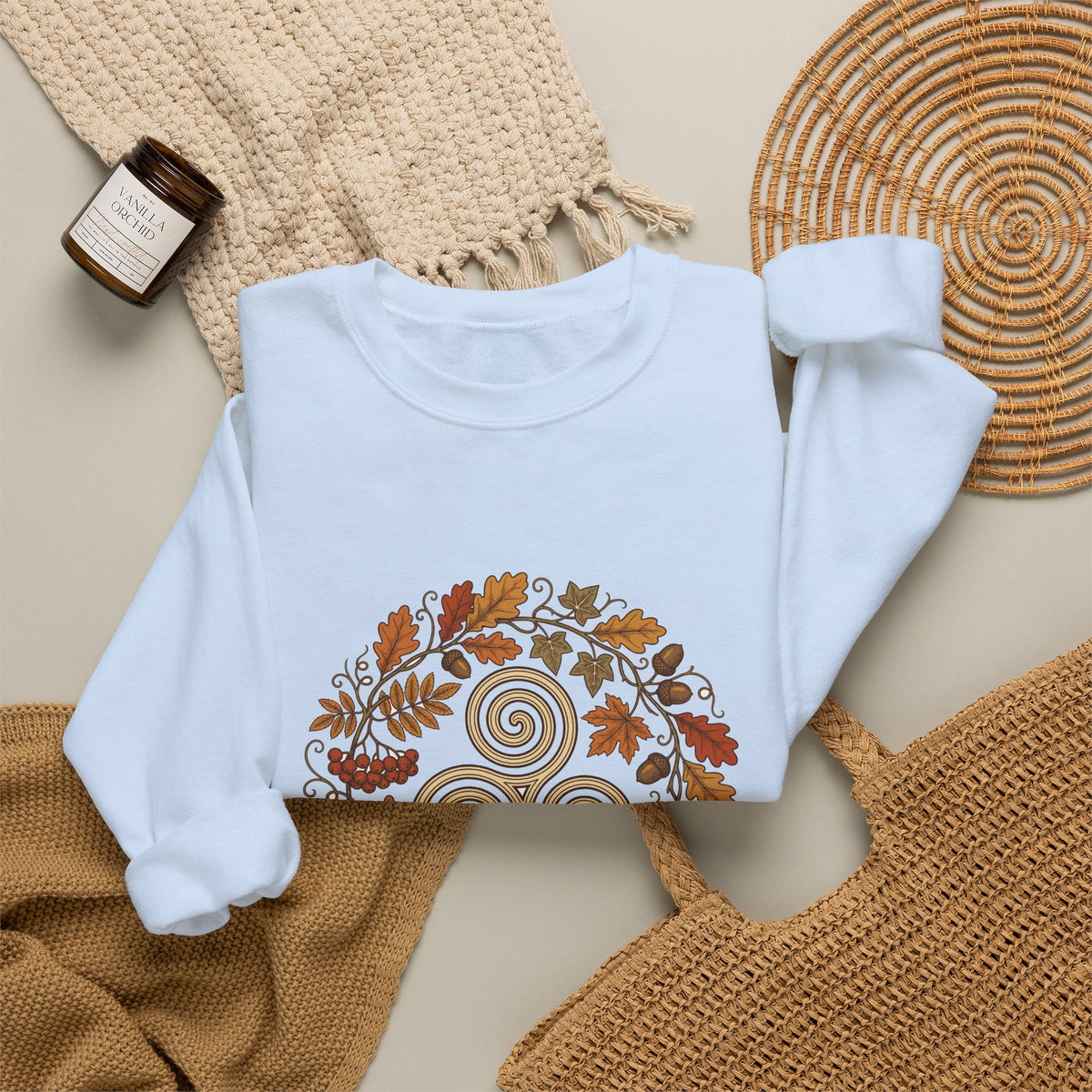 Celtic Autumn Spiral Leaf Wreath Crewneck Sweatshirt
