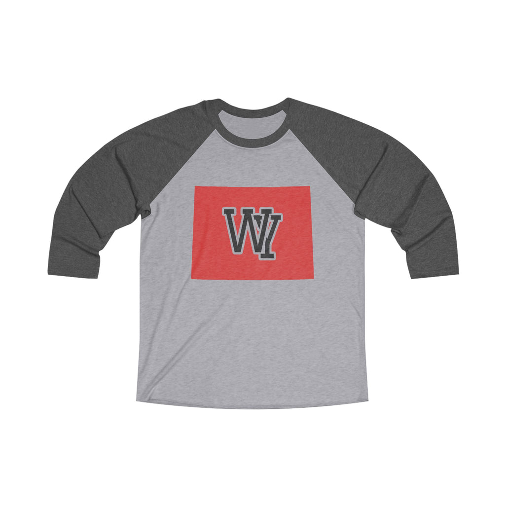 Wyoming Varsity Monogram Map Raglan 3/4 Sleeve Tee