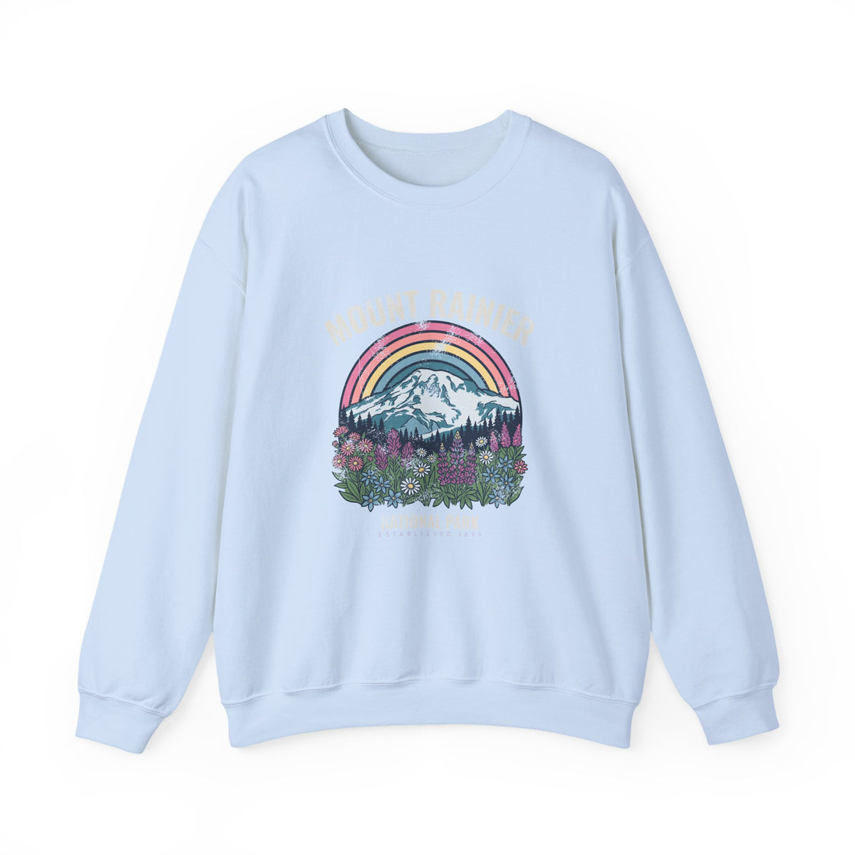 Mount Rainier National Park Wildflower Sunset Crewneck Sweatshirt