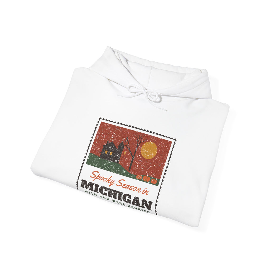 Spooky Season in Michigan Haunted Postcard Hoodie