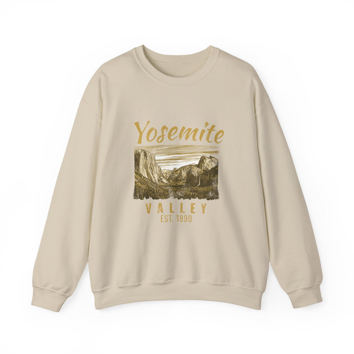 Yosemite Valley Est 1890 Granite Cliffs Engraving Crewneck Sweatshirt
