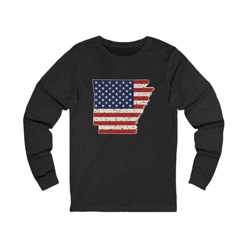 Arkansas American Flag Map Long Sleeve Tee