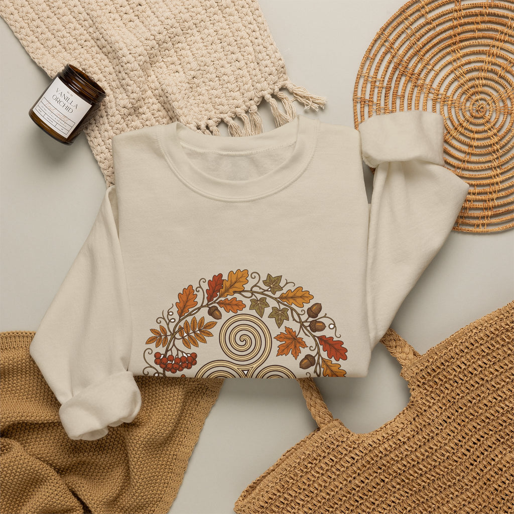 Celtic Autumn Spiral Leaf Wreath Crewneck Sweatshirt