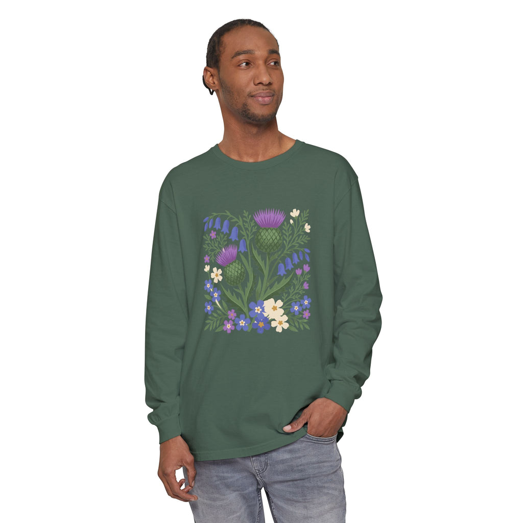 Scottish Thistle Floral Folk Art Bluebells Long Sleeve Tee
