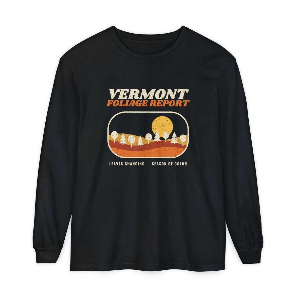 Vermont Foliage Report Retro Landscape Long Sleeve Tee
