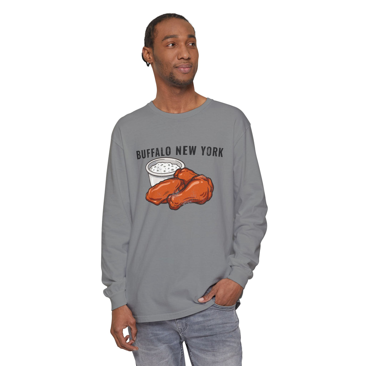 Buffalo Wings Blue Cheese Retro Food Illustration Long Sleeve Tee