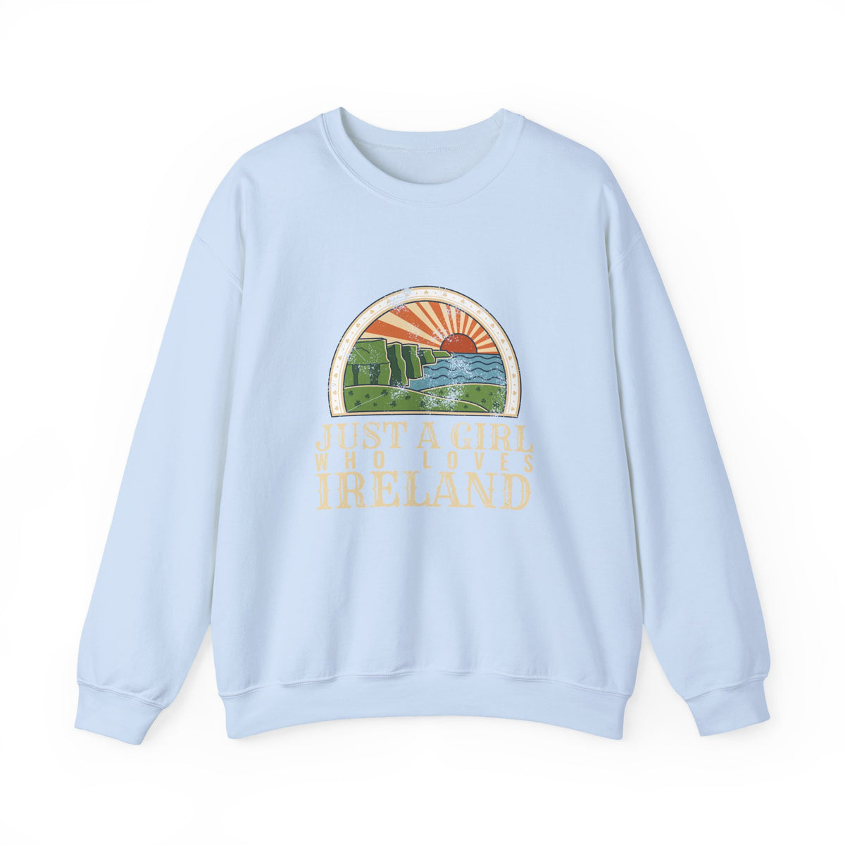 Just a Girl Who Loves Ireland Sea Cliffs Sunburst Crewneck Sweatshirt