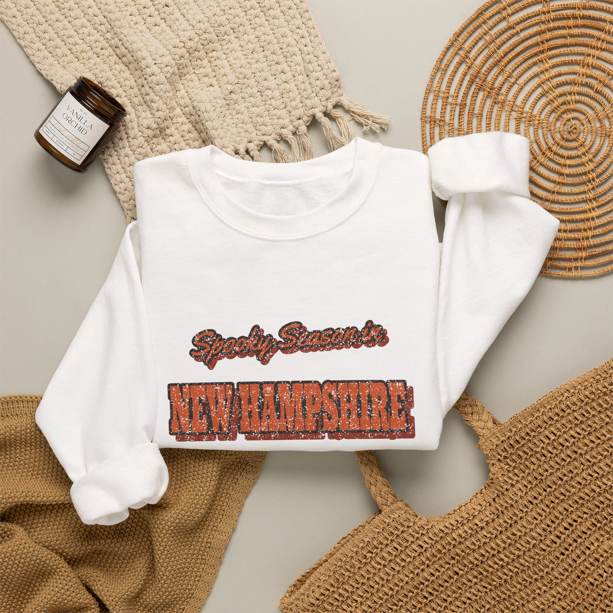 Spooky Season in New Hampshire Vintage Postcard Crewneck Sweatshirt