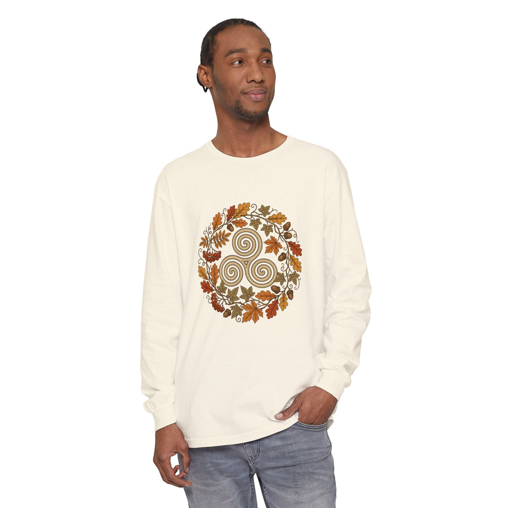 Celtic Autumn Spiral Leaf Wreath Long Sleeve Tee