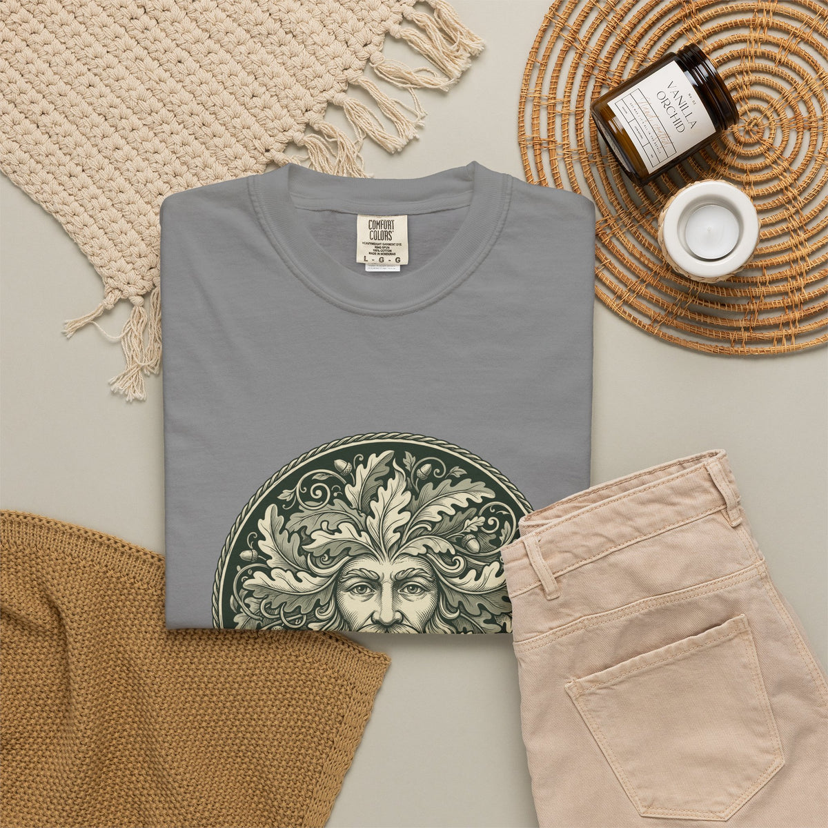 Green Man Oak Leaf and Acorn Medallion T-Shirt
