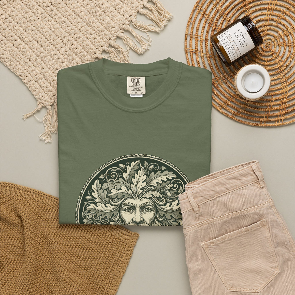 Green Man Oak Leaf and Acorn Medallion T-Shirt
