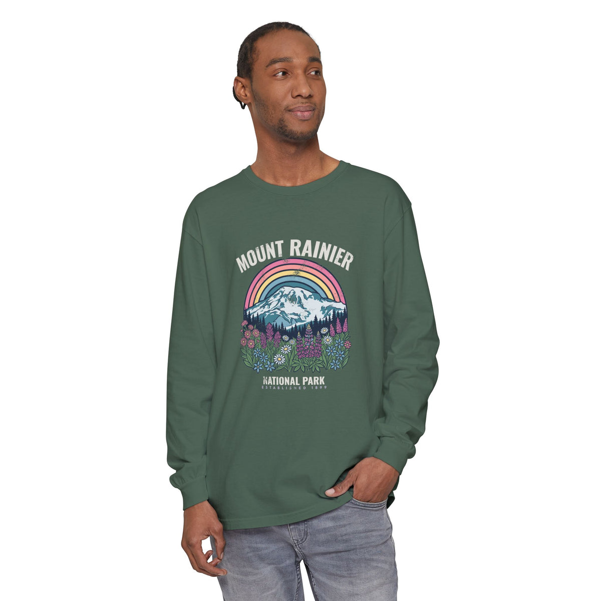 Mount Rainier National Park Wildflower Sunset Long Sleeve Tee