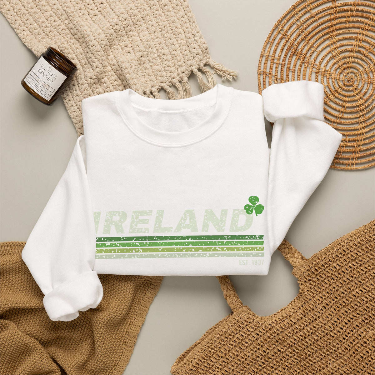 Ireland Est 1937 Retro Stripes Crewneck Sweatshirt
