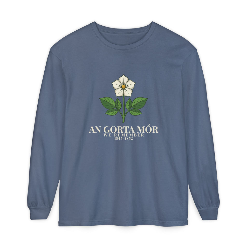 An Gorta Mór We Remember 1845-1852 Potato Blossom Long Sleeve Tee
