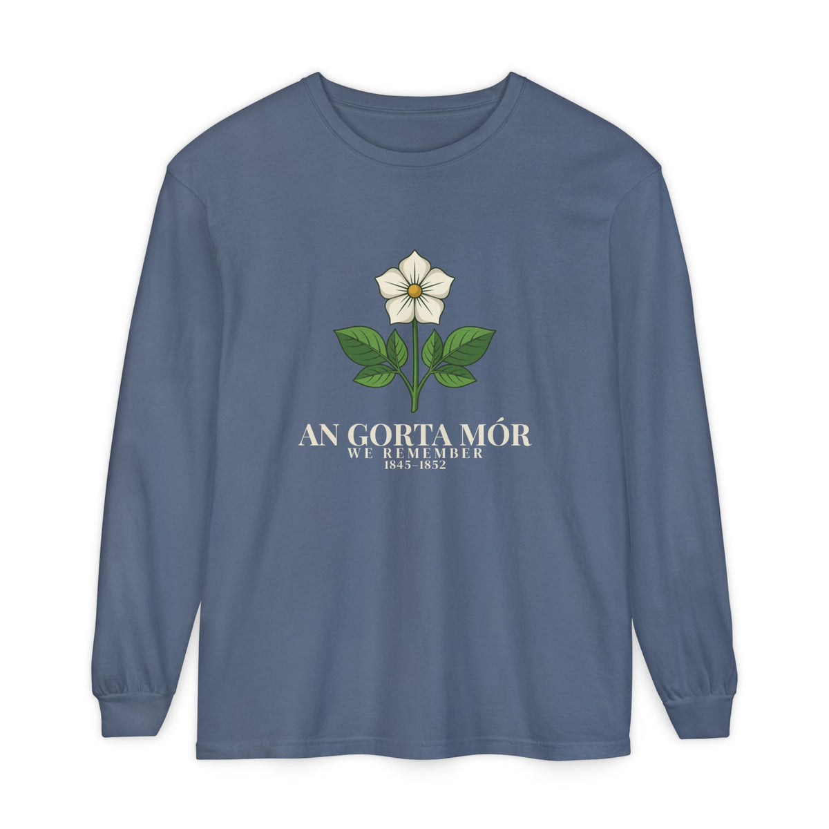 An Gorta Mór We Remember 1845-1852 Potato Blossom Long Sleeve Tee