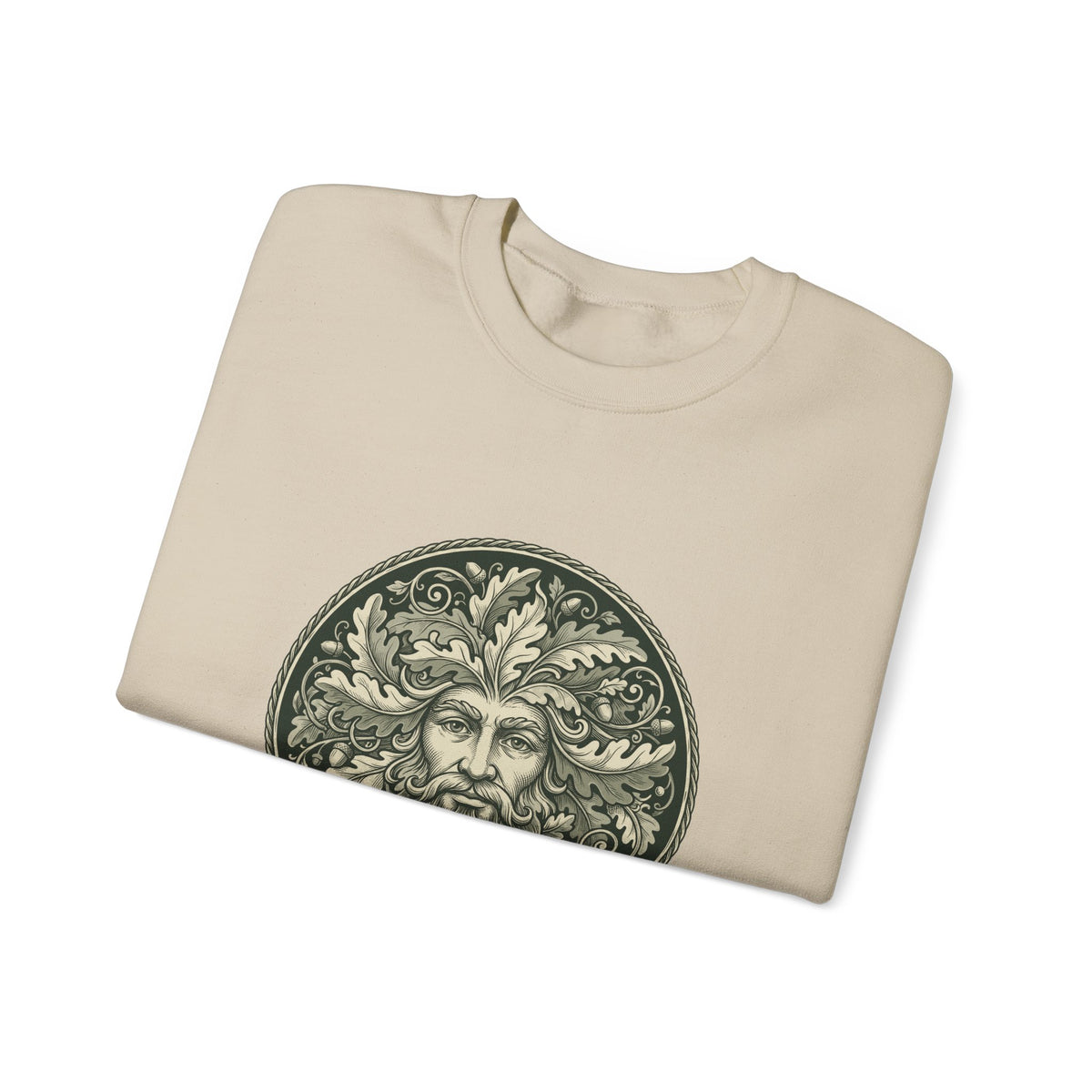 Green Man Oak Leaf and Acorn Medallion Crewneck Sweatshirt