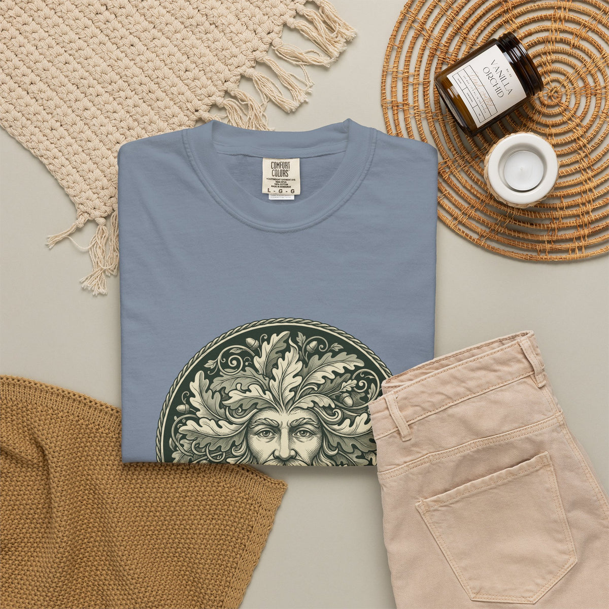 Green Man Oak Leaf and Acorn Medallion T-Shirt