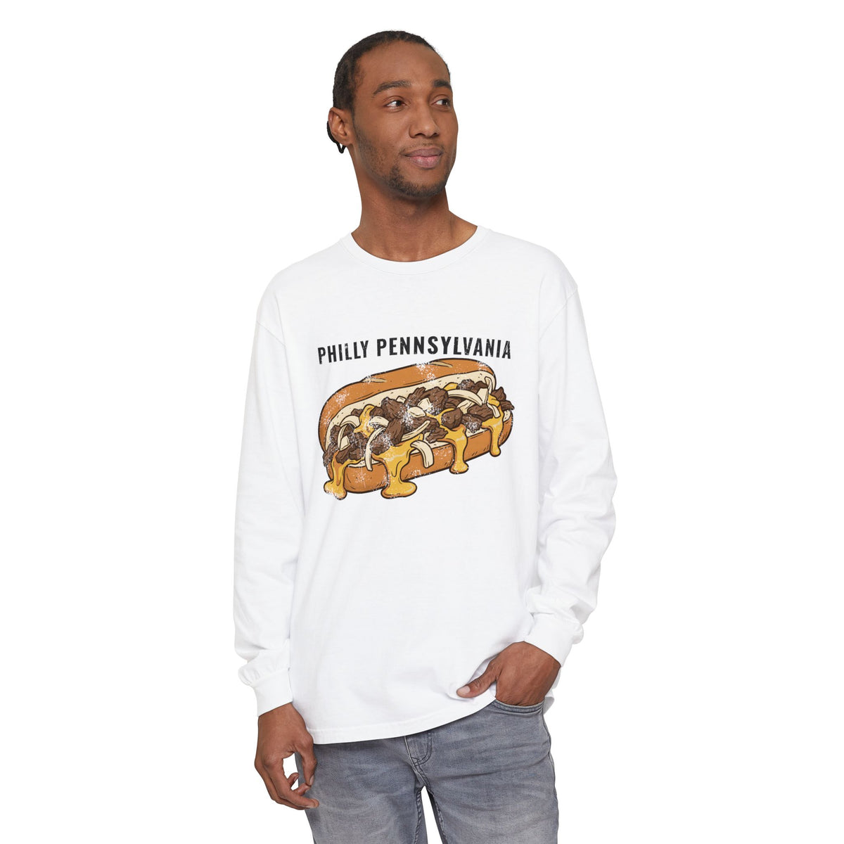 Philly Cheesesteak Retro Food Illustration Long Sleeve Tee