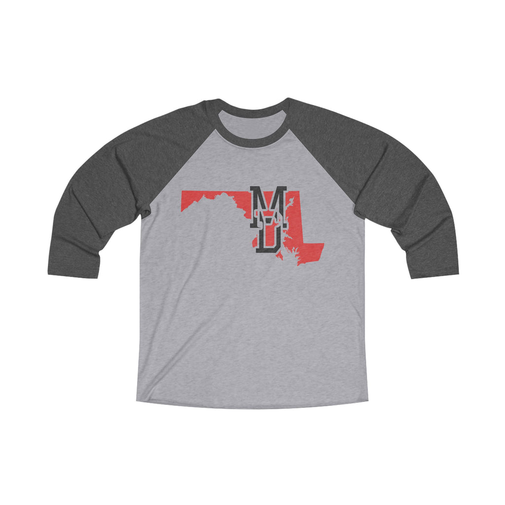 Maryland Varsity Monogram Map Raglan 3/4 Sleeve Tee