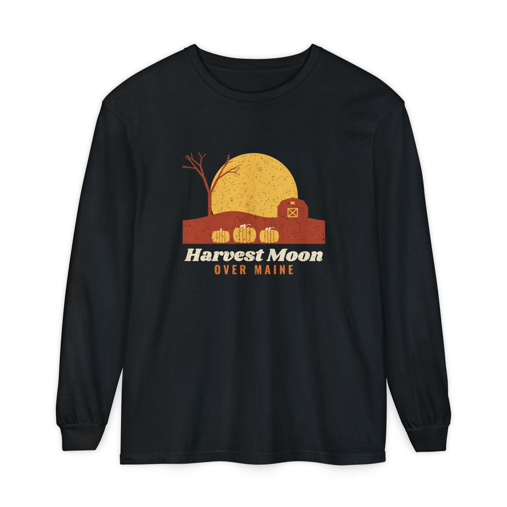 Harvest Moon Over Maine Barn Long Sleeve Tee