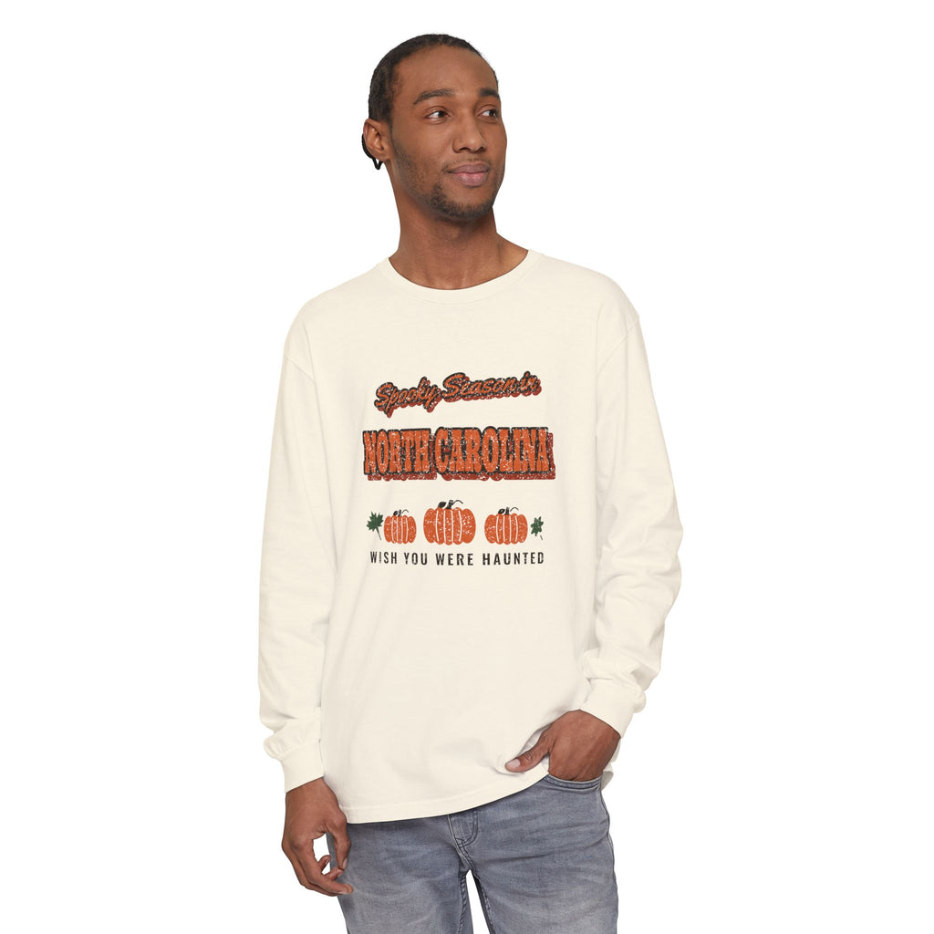 Spooky Season in North Carolina Vintage Postcard Long Sleeve Tee