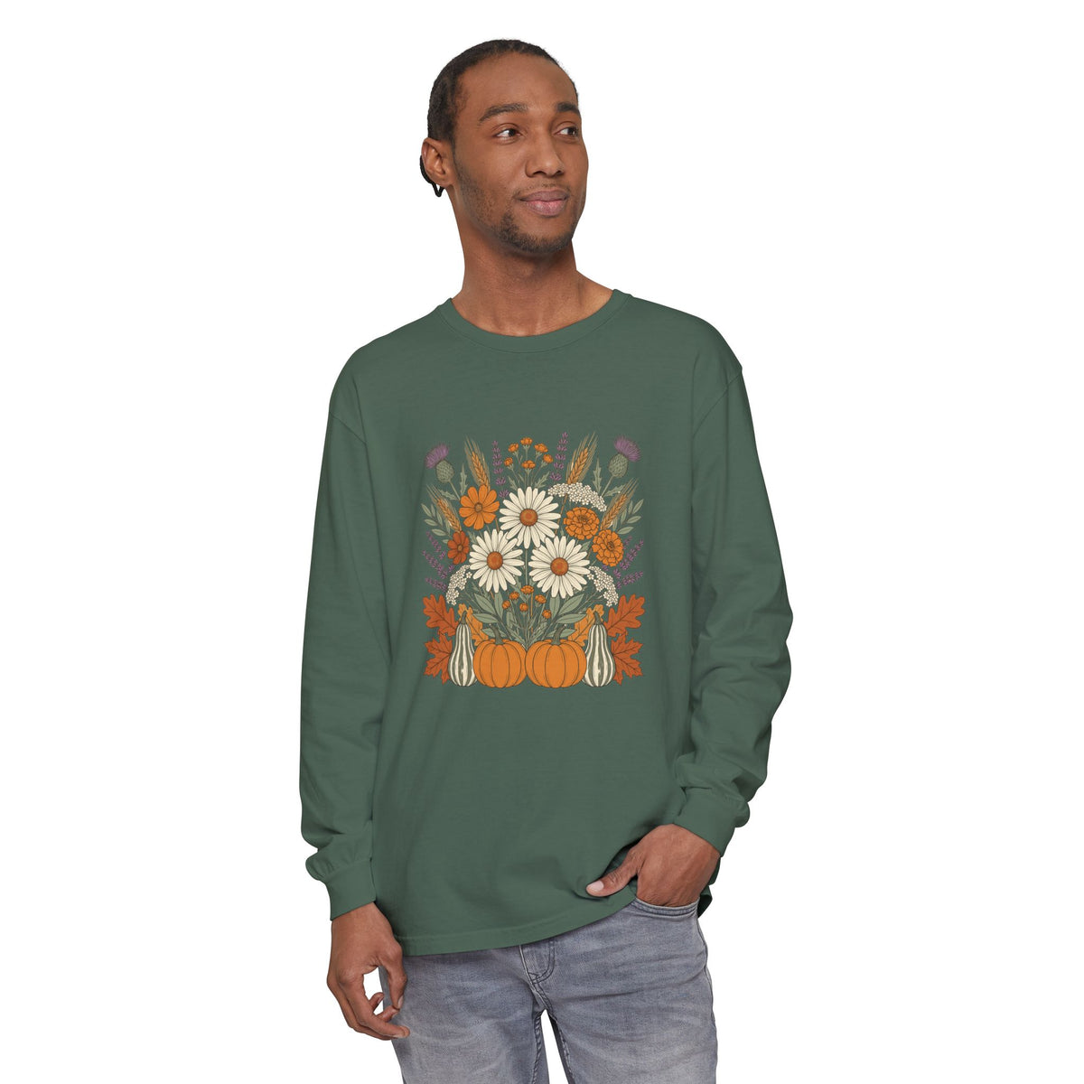 Fall Wildflower Bouquet Daisies and Thistles Long Sleeve Tee