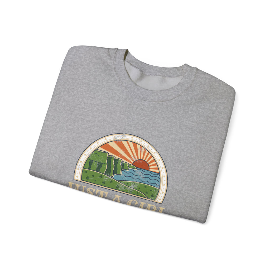 Just a Girl Who Loves Ireland Sea Cliffs Sunburst Crewneck Sweatshirt