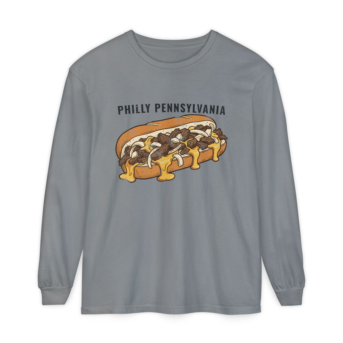 Philly Cheesesteak Retro Food Illustration Long Sleeve Tee