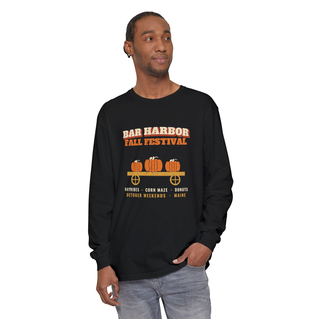 Bar Harbor Maine Fall Festival Hay Wagon Long Sleeve Tee