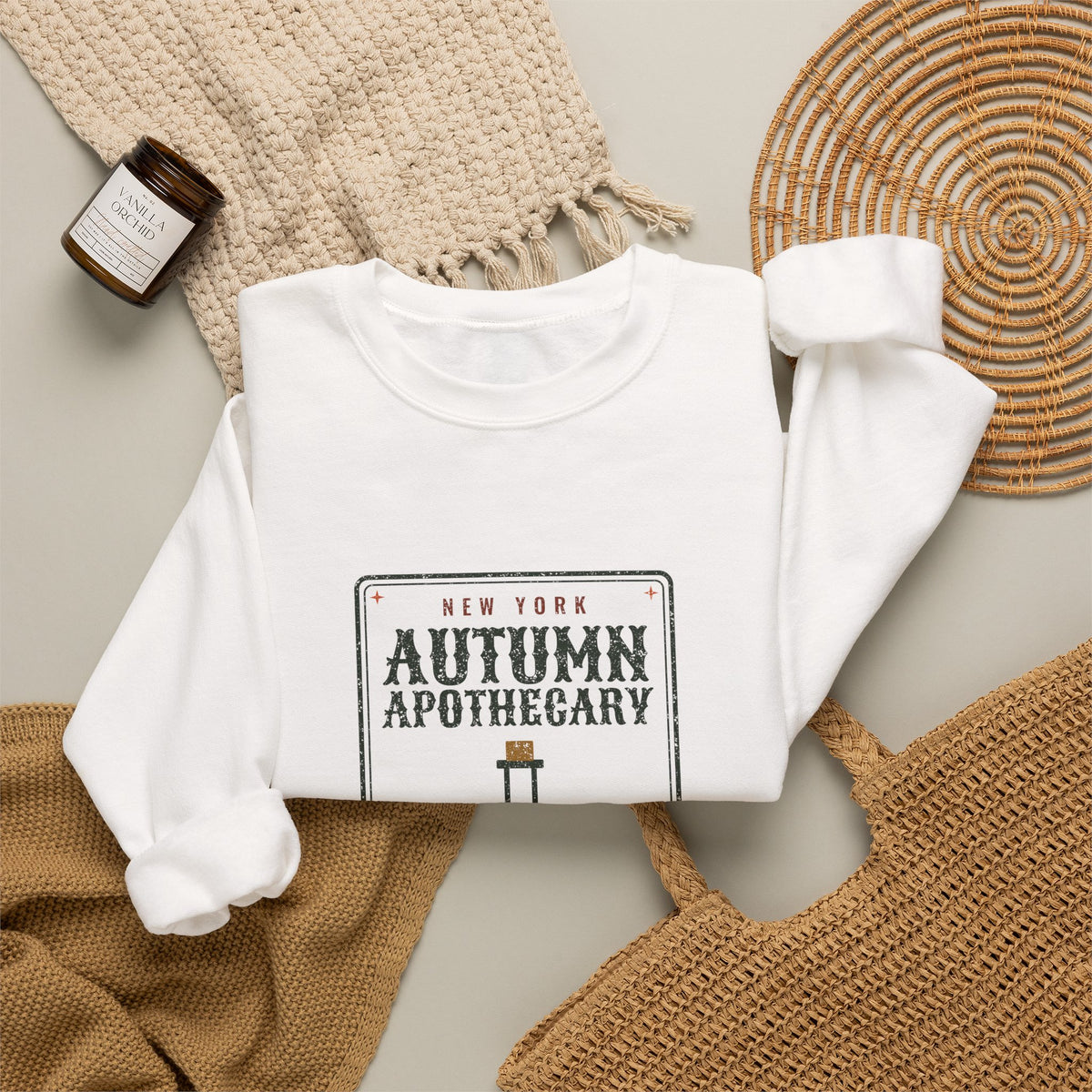 New York Autumn Apothecary Label Crewneck Sweatshirt