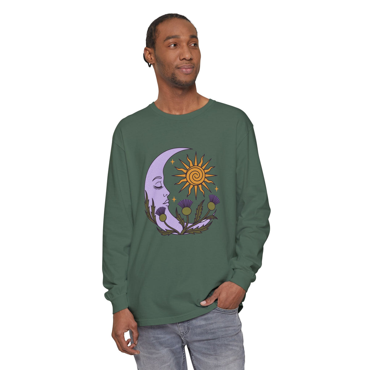 Thistle Moon Celestial Sun and Stars Long Sleeve Tee